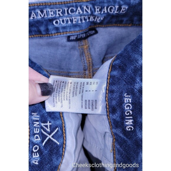 American Eagle Jegging Distressed Dark Wash Jeans Women's 4 Regular 360° Stretch - Picture 7 of 7